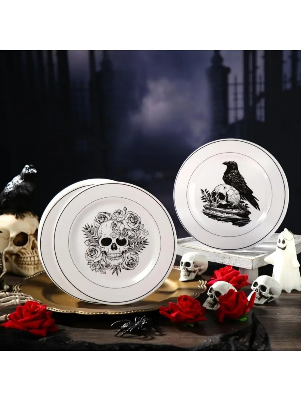 8 Pcs Halloween Dinnerware Set - Spooky Plates & Serving Dishes for Festive